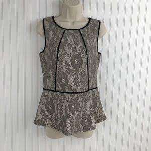 Anthropologie Weston Peplum Blouse Beige Top Lace